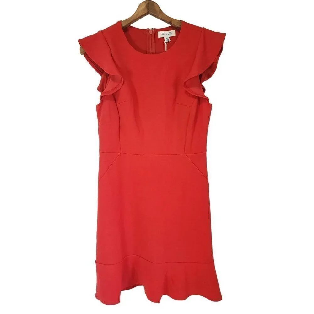 She + Sky Amelia Ruffle Dress Red Women's Size M G11